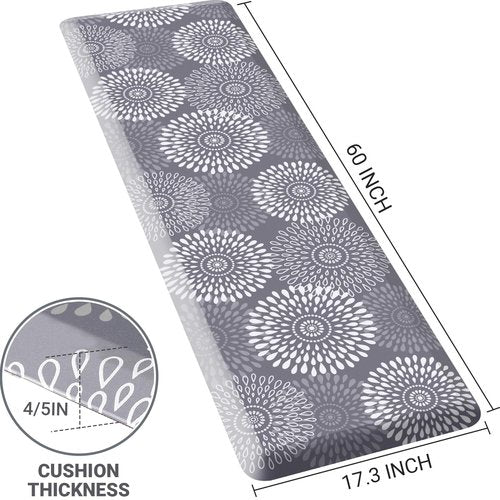 LuxStep Kitchen Mat Waterproof Kitchen Rugs for Floor Cushioned Anti-Fatigue Mat Non-Slip Standing Desk Mat Comfort Floor Mats for House Sink Office 17.3" x 60"-4/5 Inch Grey