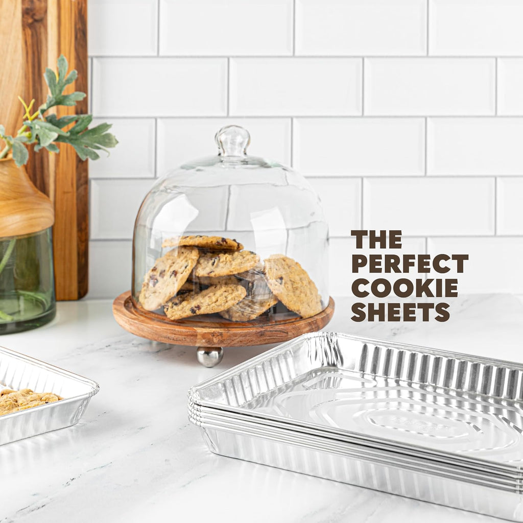 PlasticPro Aluminum Cookie Sheets - Premium Quality Heavy-Duty Disposable Pans | 9'' x 13'' | 20 Pack