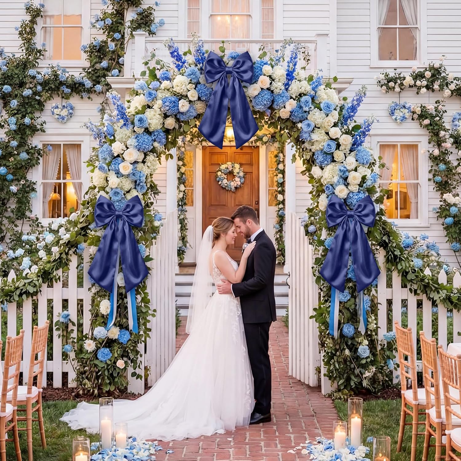 Suncalla Large Satin Navy Blue Bow Decorations - 3 Pcs | Perfect for Weddings, Birthdays, & Parties