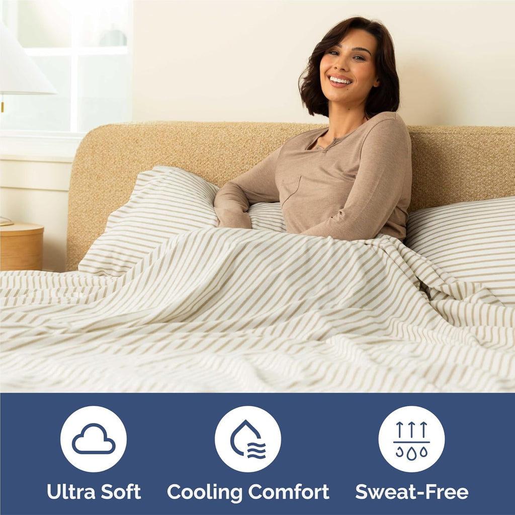 Skiennix King Size 4-Piece Sheet Set - Comfy, Breathable & Cooling Bedding - Deep Pockets, Soft, Wrinkle-Free - Beige Stripes