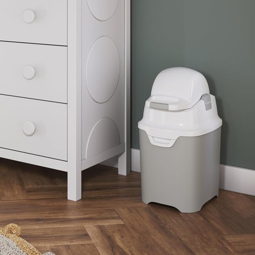 Foundations Mini Diaper Pail - Airtight Lid, Durable & Odorless, Holds 30 Newborn Diapers - Gray