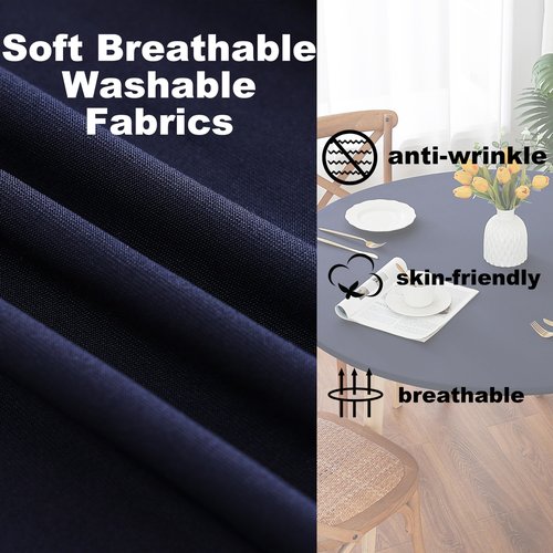 Limalred Fitted Spandex Round Tablecloth, Soft Skin Friendly Non Pilling Breathable Fabric Table Cover with Elastic Band for Dining Gathering Party Banquet Decoration 48 Inch Navy Blue