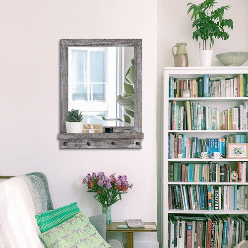 Rustic Rectangle Mirror with Self Mounted Frame for Bedroom Living Room Entryway Wall Mirror