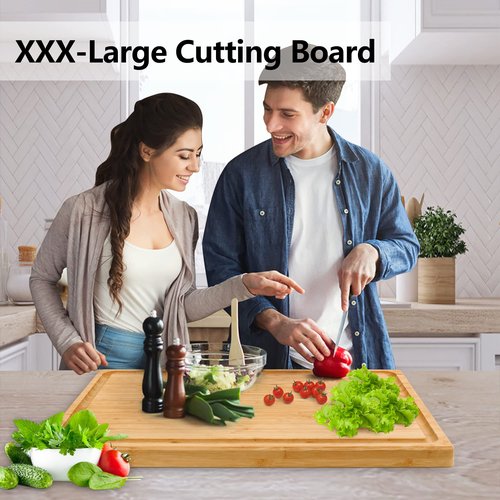 Utoplike Extra Large XXXL Bamboo Cutting Board 24 x16 Inch, Largest Wooden Butcher Block for Turkey, Meat, Vegetables, BBQ, Over the Sink Chopping Board with Handle and Juice Groove, Thickness 1.25"