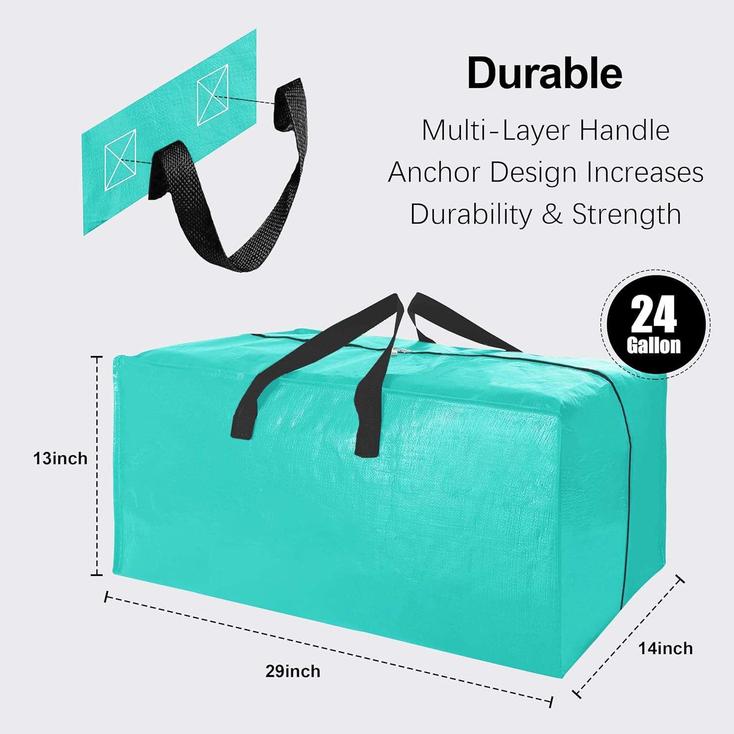 VELVETSURE Heavy Duty Large Moving Bags - 6 Pack with Backpack Straps & Strong Zippers | Space-Saving Aquamarine Totes