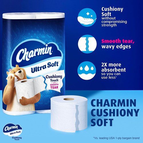 Charmin Ultra Soft Toilet Paper - Cushiony Touch, 2-Ply, 18 Family Mega Rolls (90 Regular Rolls) - White