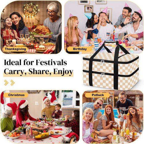 Coobiiya Insulated Casserole Carrier - Keeps Food Hot or Cold | Portable 9" x 13" Lasagna Tote Bag