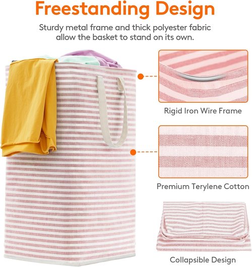 Lifewit 80L Collapsible Laundry Basket - Waterproof Clothes Hamper with Reinforced Handles | Pink & Blue Set