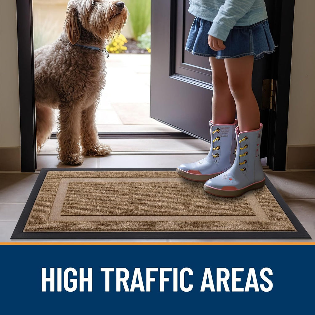 OLANLY Waterproof Front Door Mat - All-Season, Sturdy Natural Rubber, Easy Clean | 29.5x17, Light Brown