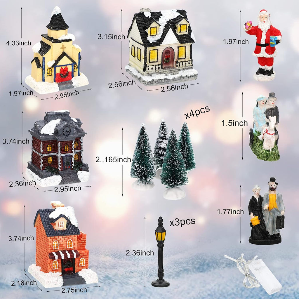 Queekay 17-Piece Lighted Christmas Village Set - Resin Houses & Figurines for Festive Indoor Decor