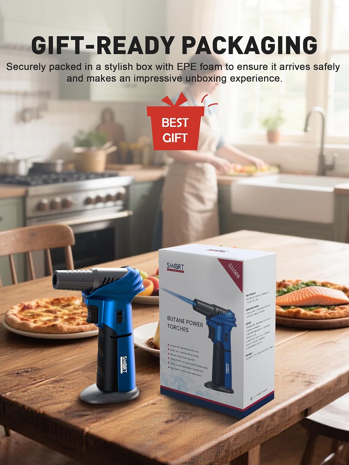 SMART JERRY Mini Torch Gun - Windproof Butane Lighter with Safety Lock | Adjustable 1500℃ Flame for Cooking, BBQ, and Soldering