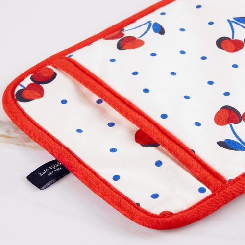 Kate Spade New York Cherry Dot Kitchen Towel, Oven Mitt & Pot Holder 4-Pack Set, 17" x 28", 7" x 13", 7" x 10", White/Red/Blue