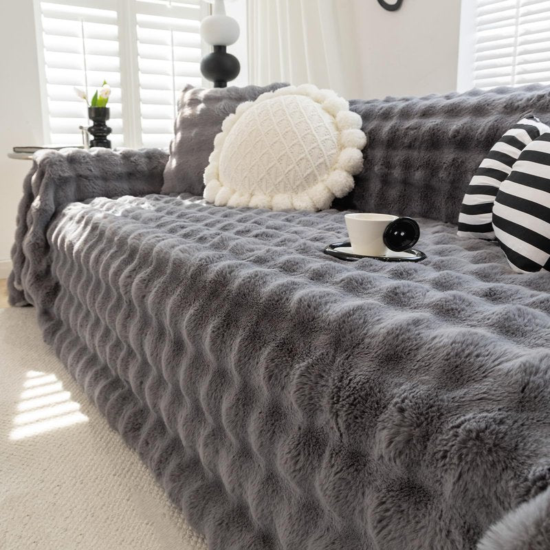 Foreate Fuzzy Plush Sofa Covers, Faux Fur Couch Cover for 3 Cushion Couch Sofa, Sectional Couch Cover, Warm L Shaped Sofa Slipcovers for Dogs, Cats (Dark Grey, 71" x 118")