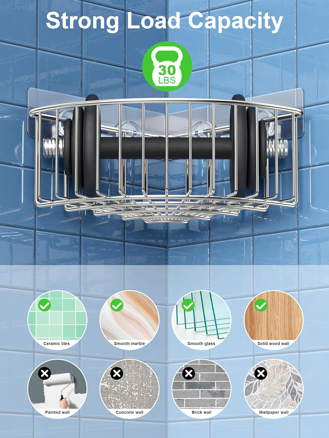 SMARTAKE Corner Shower Caddy - Deep Basket Design, Wall Mounted SUS304 Stainless Steel Organizer | Silver 2-Pack