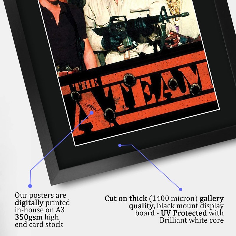 HWC Trading The A-Team George Peppard, Mr T 16 x 12 inch Framed Gifts Printed Signed Autograph Poster for TV Memorabilia Fans - 16" x 12" Framed