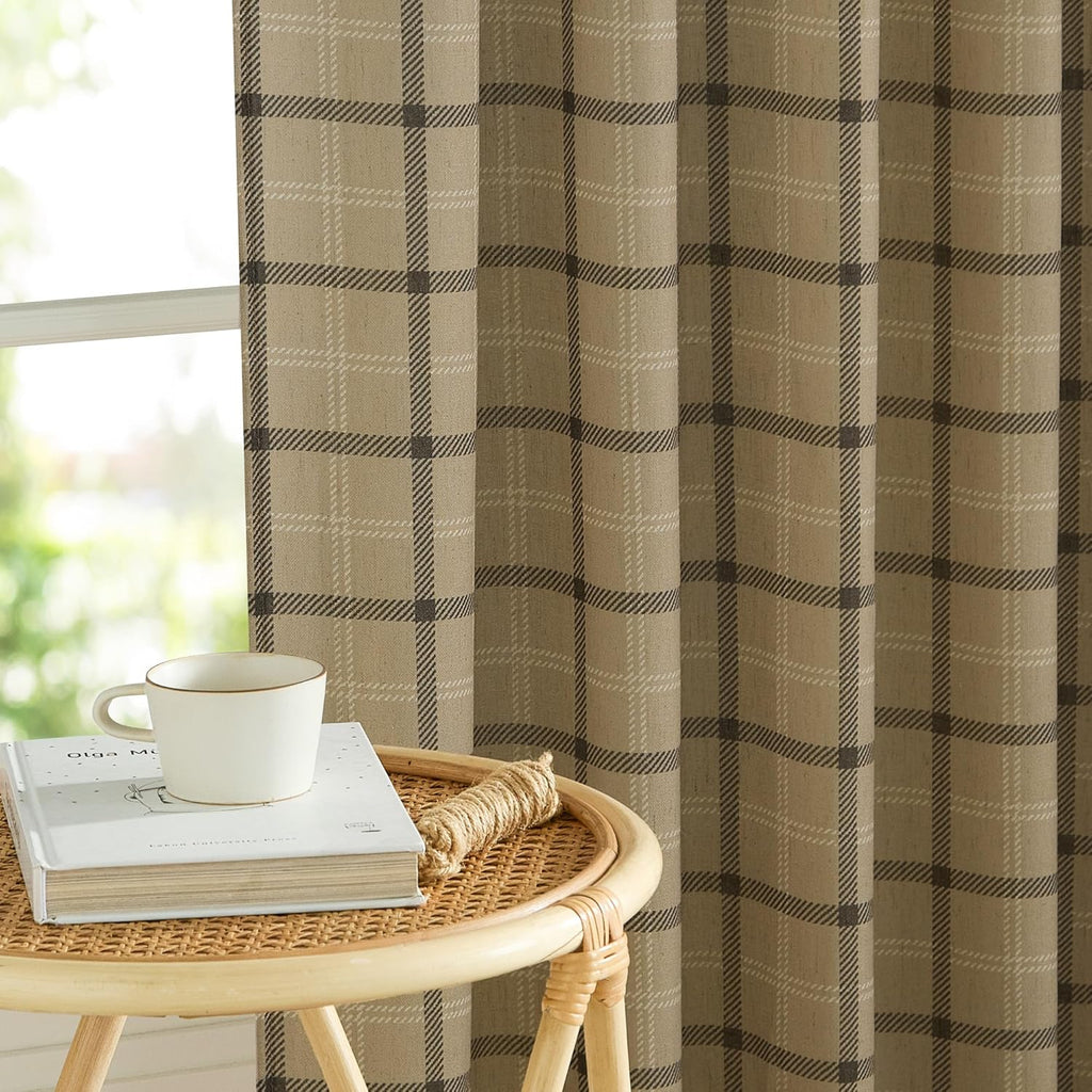 NICETOWN Linen Plaid Patterned Curtains - 84-Inch Light Filtering Privacy Shade | Semi-Sheer, 1 Pair, 52W x 84L