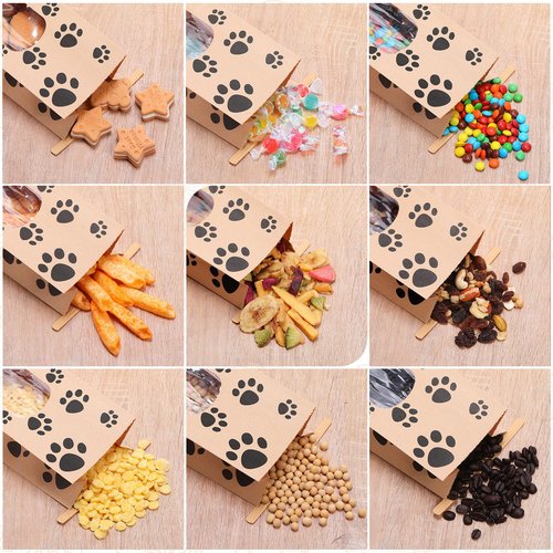 Tenceur 120 Pcs Dog Paw Bakery Bags with Window Paper Cookie Bags 3.54 x 2.36 x 6.7 Inch Tin Tie Tab Lock Bags Seal Stickers for National Dog Day Coffee Beans Candy Gift Party Favor