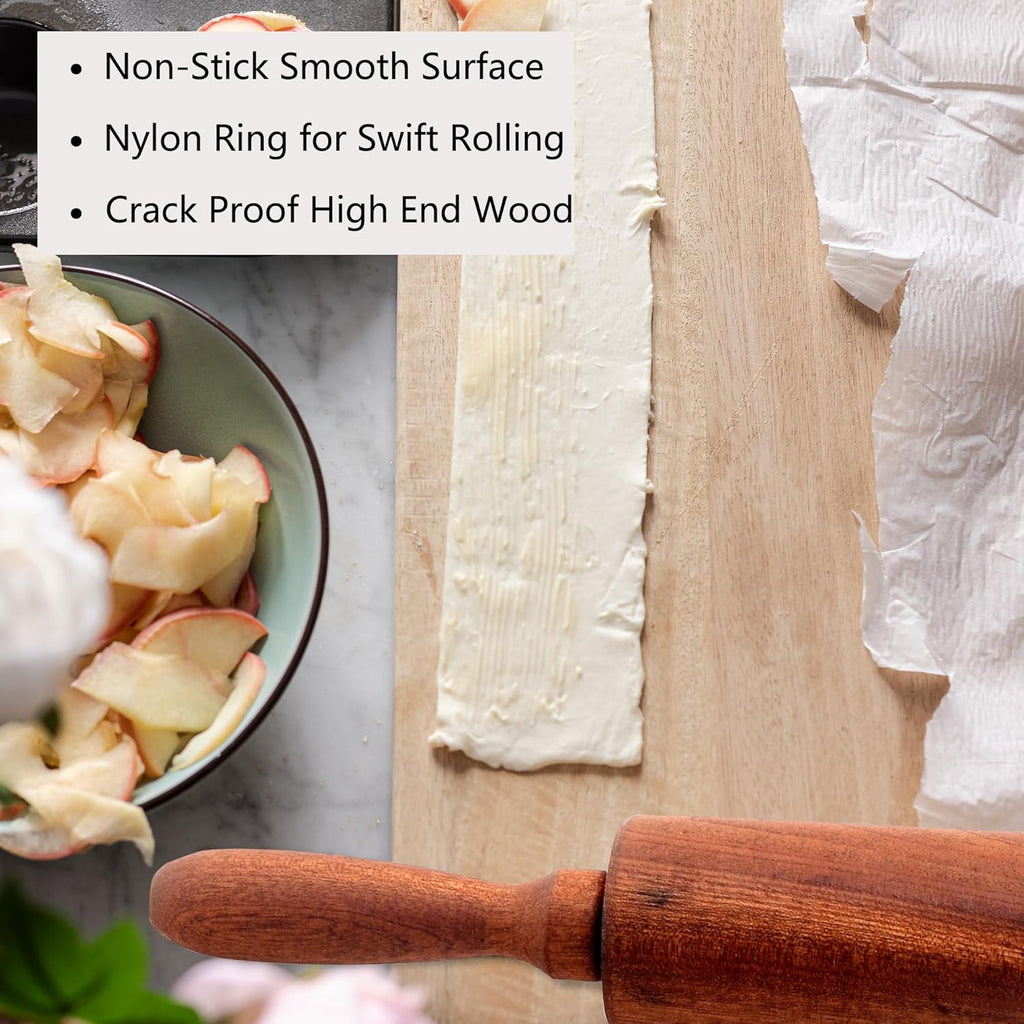 Sapele Classic Wooden Rolling Pin - Ergonomic Handles for Easy Baking | 17''L x 1.77''W