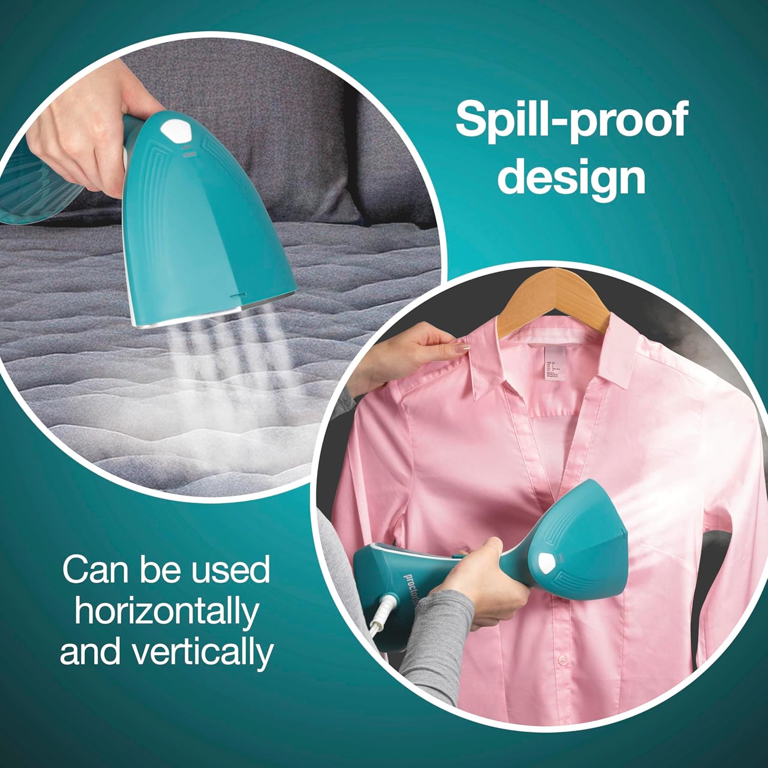 Proctor Silex Handheld Garment Steamer - Portable 1200W, 15 Min Continuous Use, 300ml Tank, Blue