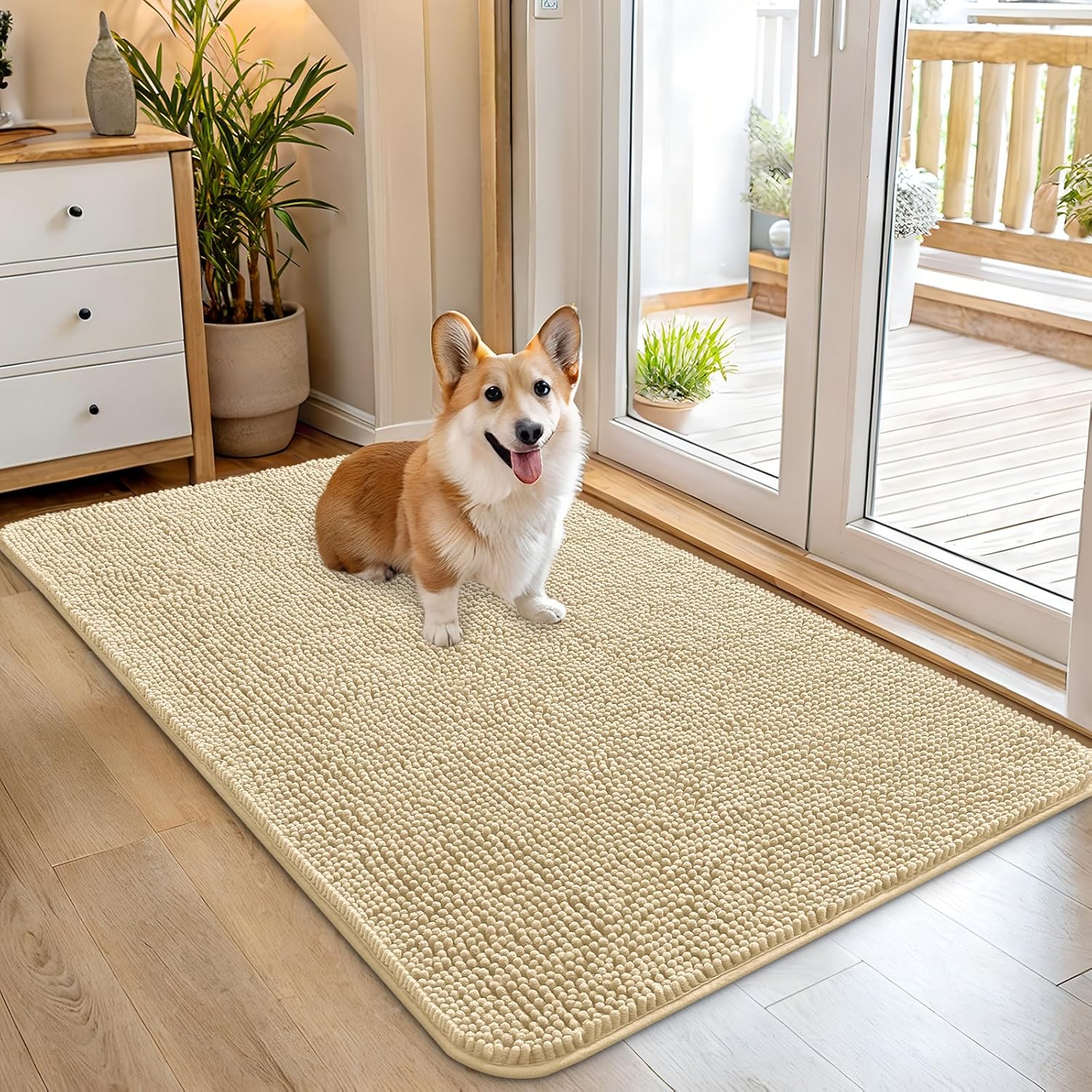 OLANLY Dog Door Mat - Absorbent Non-Slip Chenille Mat for Muddy Paws | 45x27 Inches, Quick Dry, Indoor Use