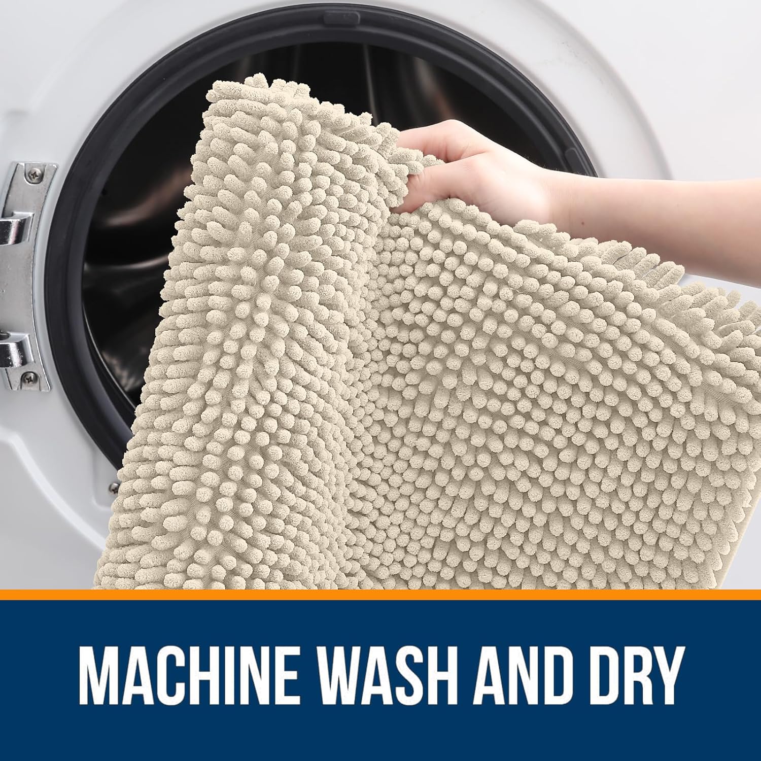OLANLY Bathroom Runner Rugs - Extra Soft Chenille Bath Mats | 59x24, Quick Dry, Machine Washable, Sand