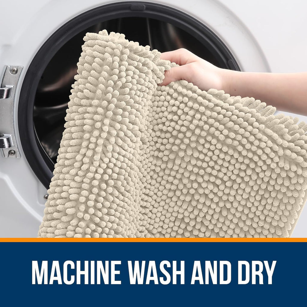 OLANLY Large Bath Rugs - Extra Soft Chenille with Rubber Backing | Quick Dry, Machine Washable, 40x32, Sand