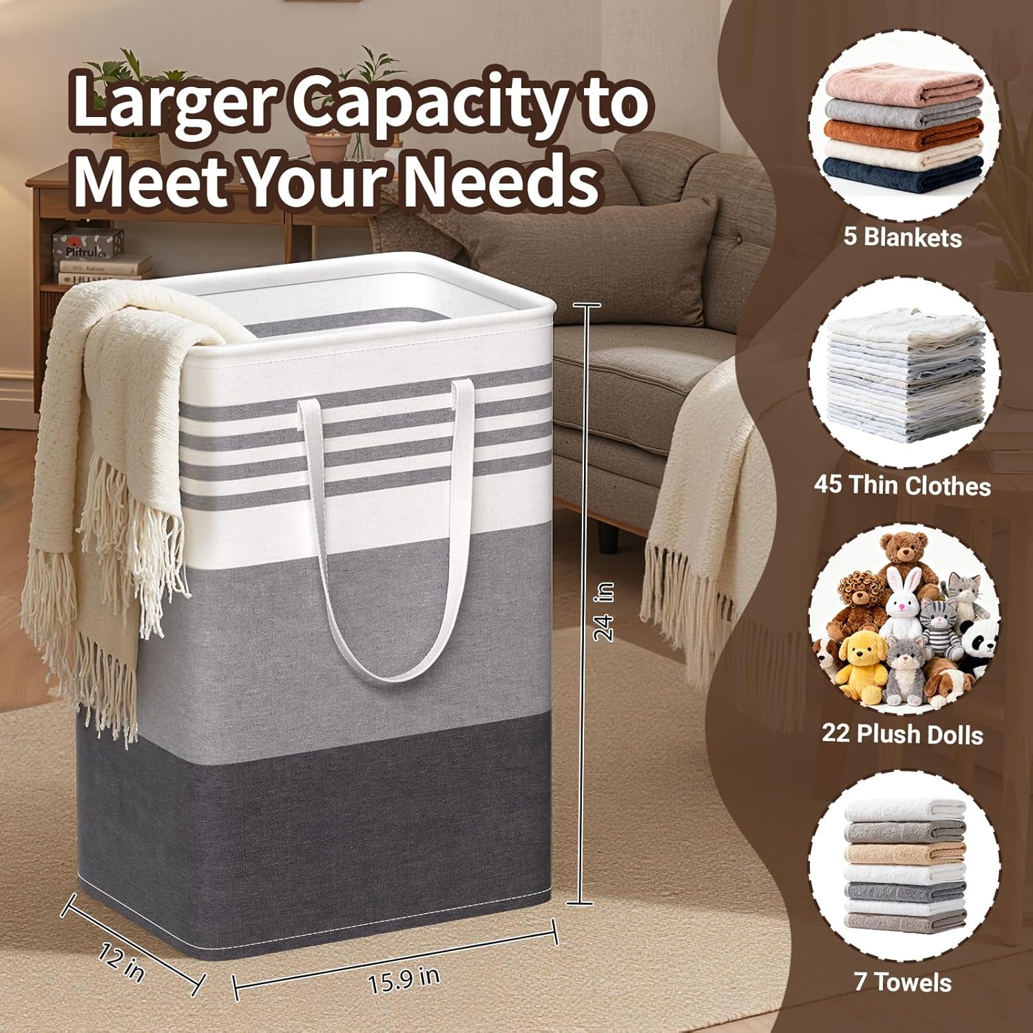 WOWBOX Laundry Baskets - 2 Pack Freestanding Hampers with Waterproof Coating & Reinforced Handles | 75L Grey