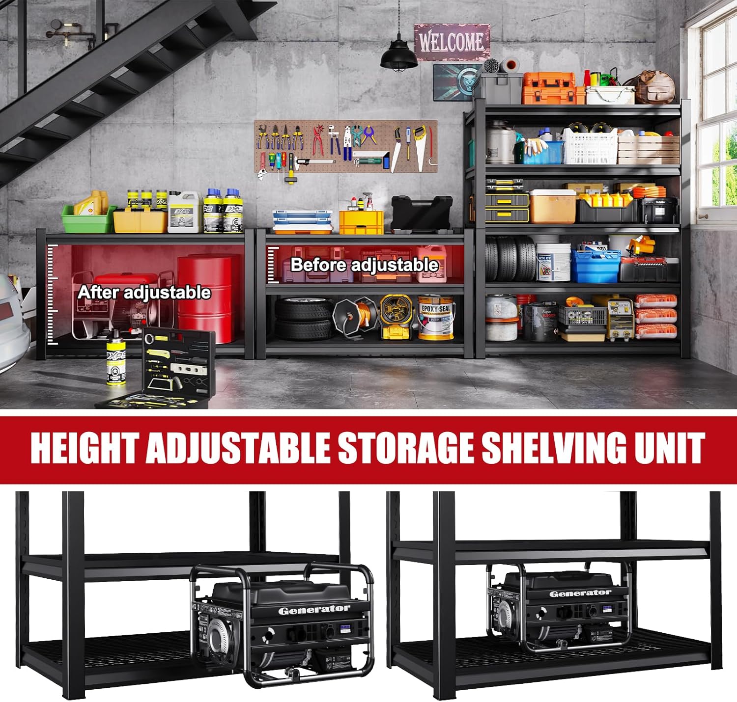 Regine Switzerland 71" Heavy Duty Garage Shelving | 3000LBS Capacity, Adjustable 5-Tier Metal Unit