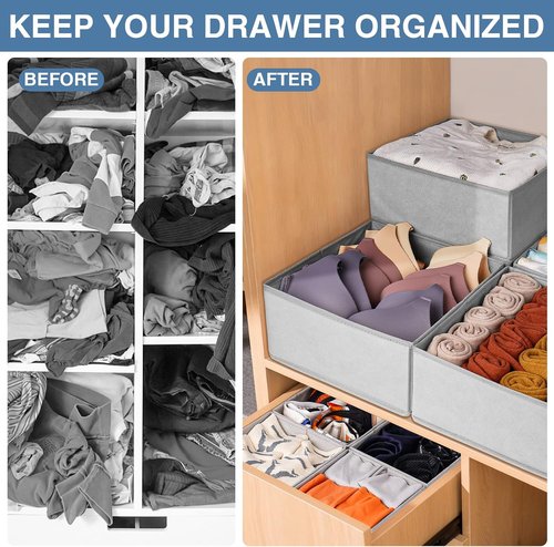 Criusia Drawer Organizer | 12-Pack Dresser Storage Bins for Nursery & Bedroom - Grey Clothes Dividers