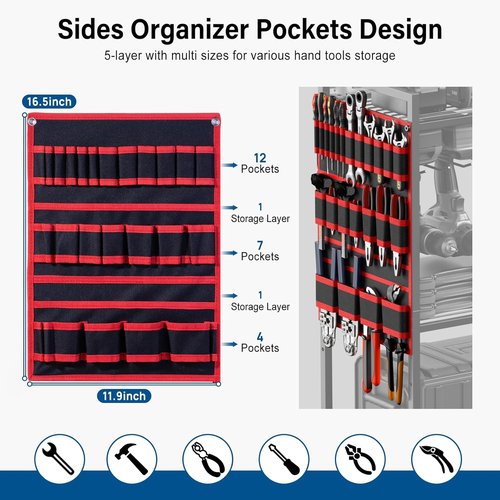 JUNNUJ Garage Tool Organizer Cart - Heavy Duty Rolling Storage with 8 Outlets & 3 USB Ports | Ideal for Power Tools