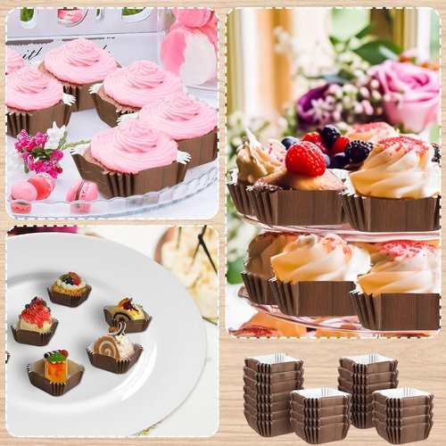 Maxcheck Square Cupcake Liners - 300 Pcs 2.36 Inches Brownie Baking Cups | Woodland Pattern for Parties