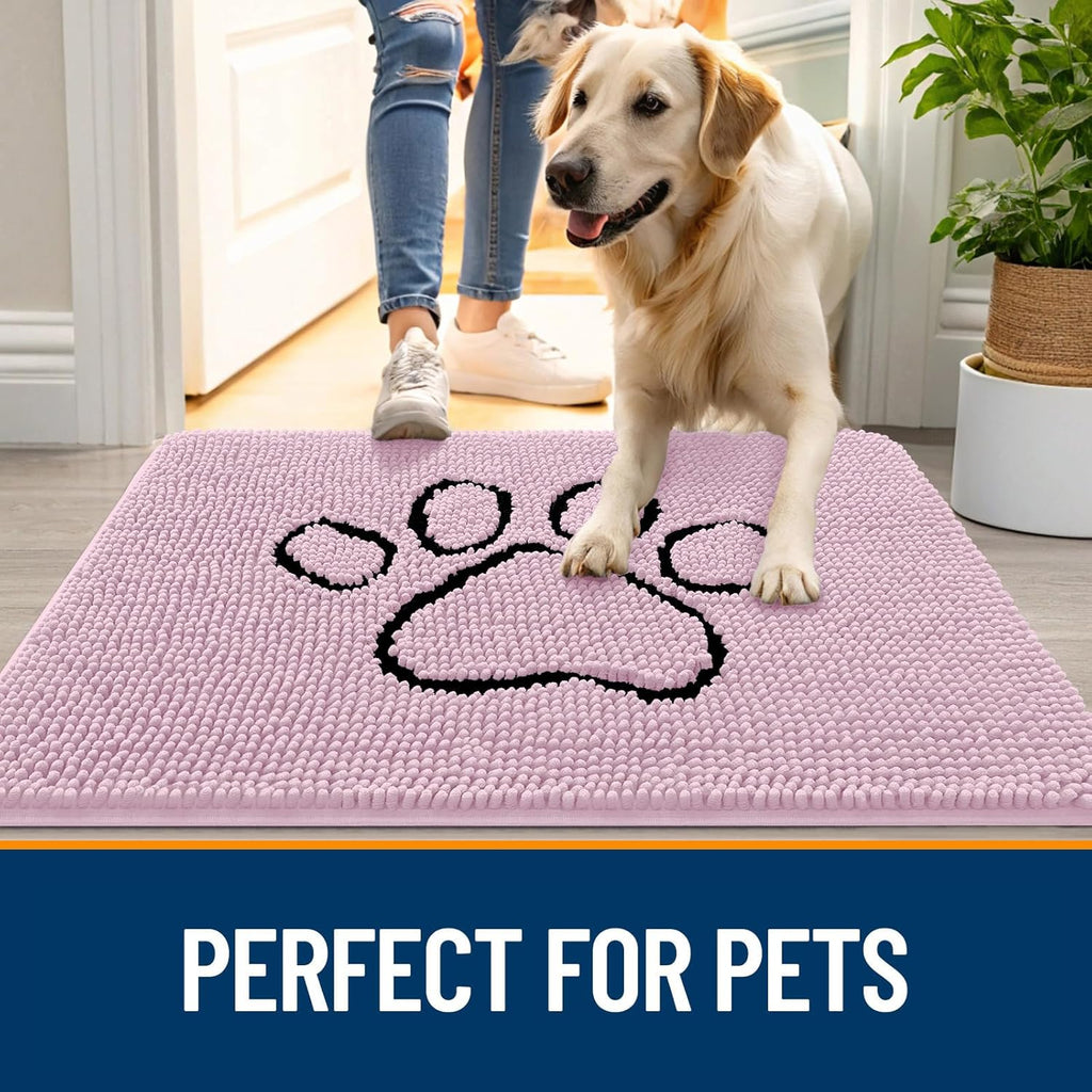 OLANLY Dog Door Mat - Absorbent Muddy Paws Doormat | Non-Slip Chenille 36x24, Dusty Rose