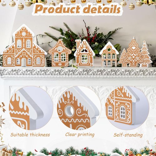 Faccito 9-Piece Wooden Gingerbread House Decor Set - Festive Christmas Village Centerpiece for Indoor Decorations