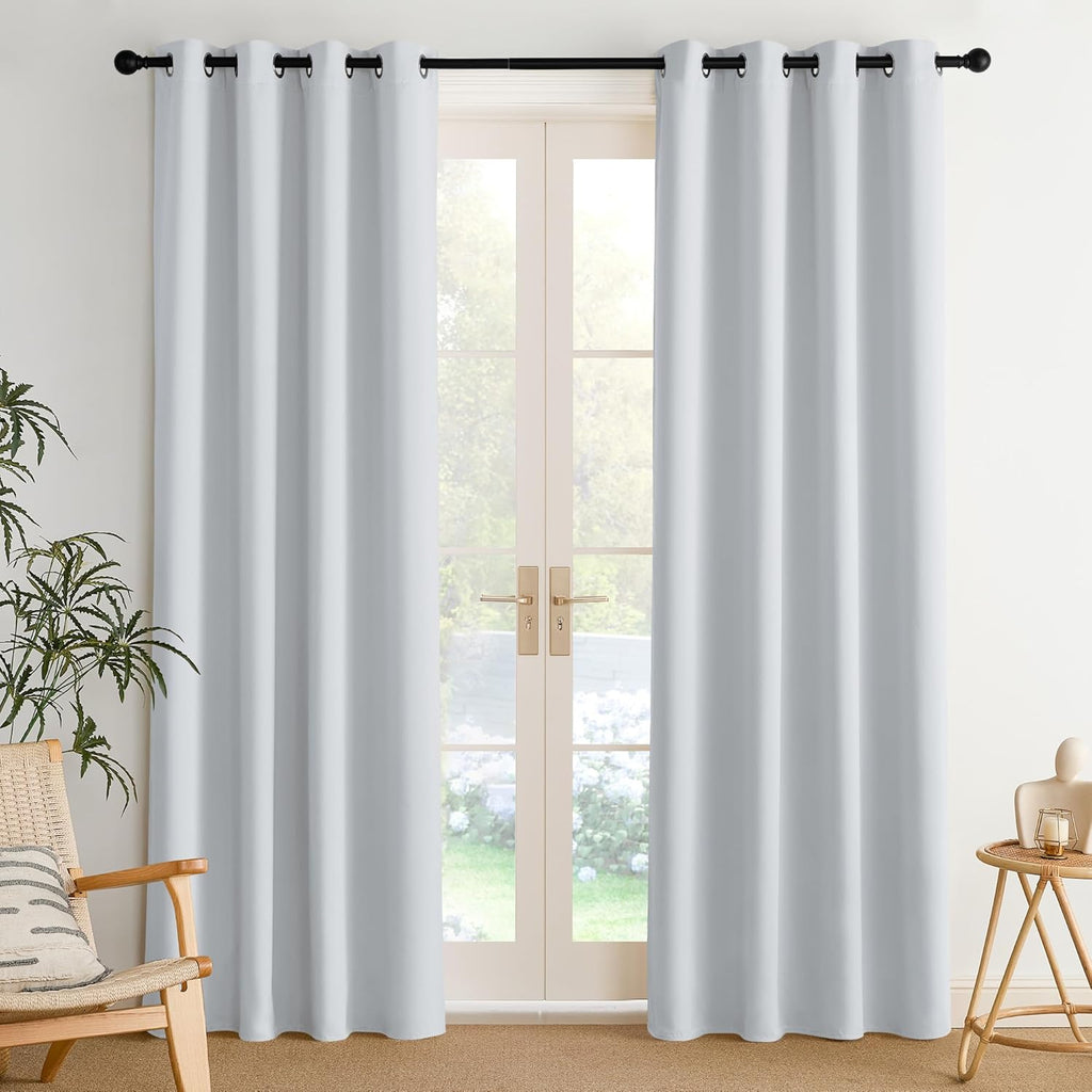 NICETOWN Room Darkening Curtains - Greyish White Drapery Panels, 52" x 84" for Ultimate Light Control
