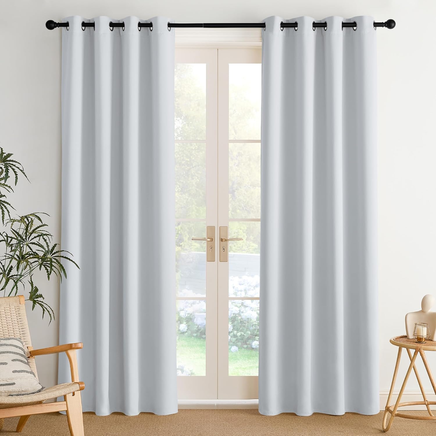 NICETOWN Room Darkening Curtains - Greyish White Drapery Panels, 52" x 84" for Ultimate Light Control