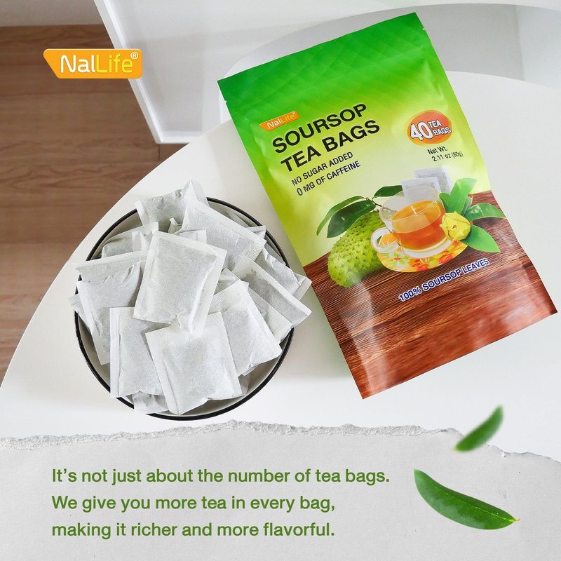 NalLife Soursop Tea Bags 40 Count Tea from 100% Soursop Leaves Caffeine Free No Sugar Added