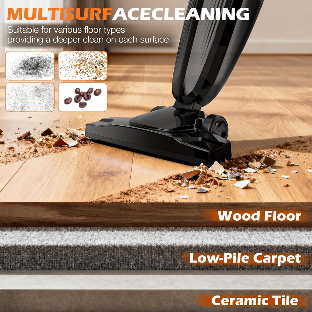 Zefiro Lightweight Corded Stick Vacuum - High Suction Bagless Cleaner for Carpet & Hardwood, Ideal for Pet Hair