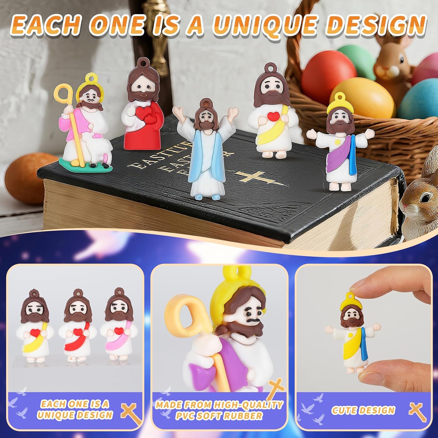 Skiennix Mini Jesus Figurines - 60PCS Easter Basket Stuffers | Tiny Pocket-Sized Jesus Figures