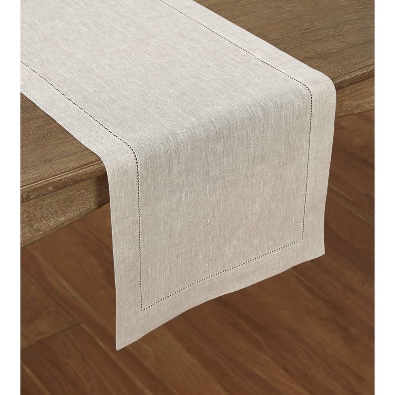 Solino Home Linen Light Natural Table Runner 120 Inches Long - 100% Pure Linen 16 x 120 Inch Table Runner for Spring, Easter, Mothers Day - Classic Hemstitch