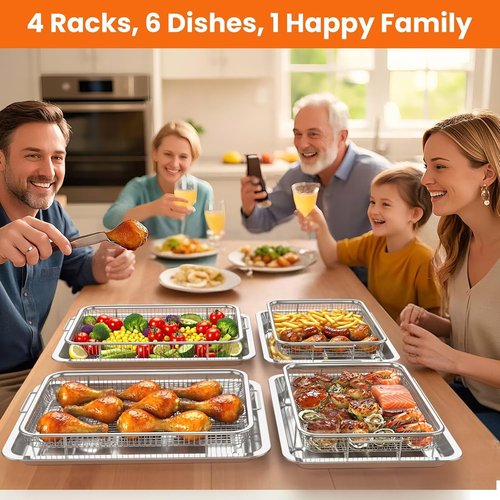 Air Fryer Basket Set by [Brand Name] - Stainless Steel Crisper Tray & Pans | Family-Size Non-Stick, 15"x11" & 12.8"x9.7" with 60 Parchment Papers