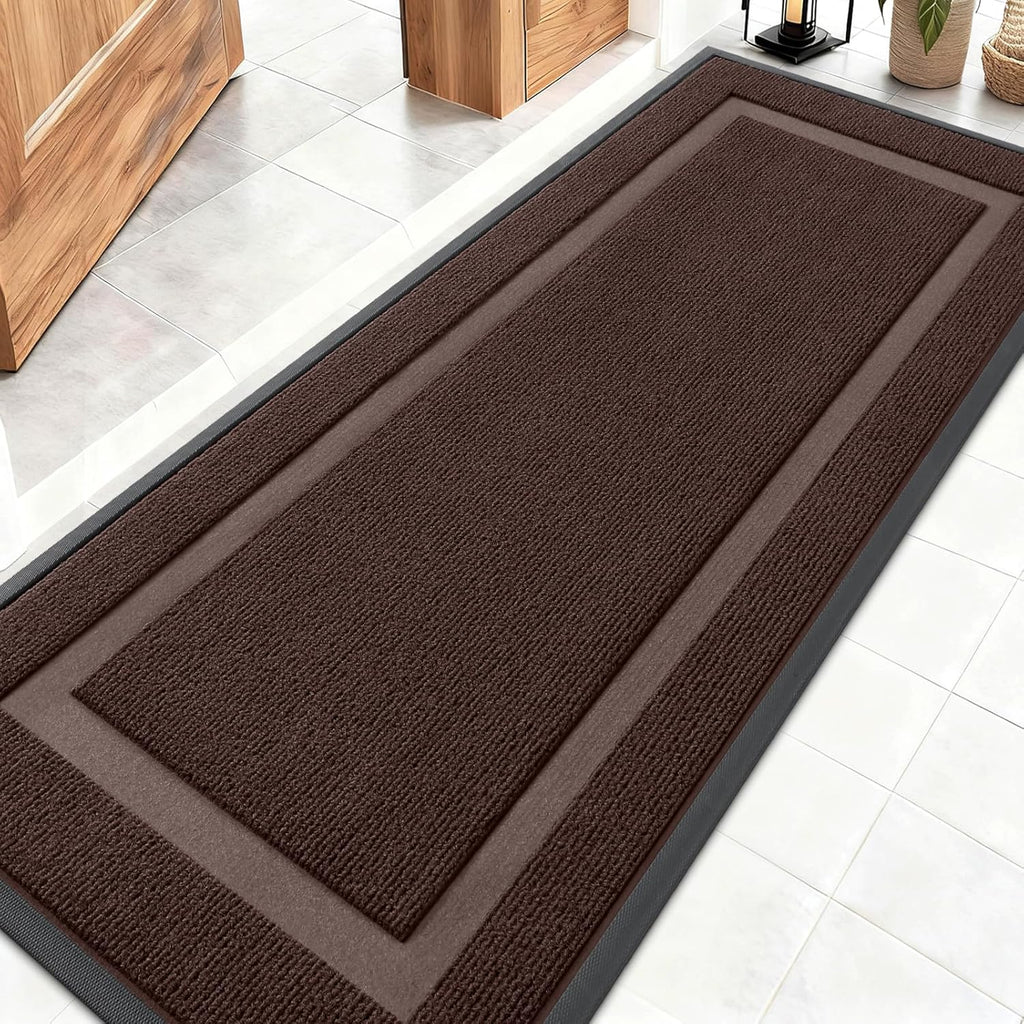 OLANLY Waterproof Front Door Mat - All-Season Indoor/Outdoor Doormat | Sturdy Natural Rubber, 59x20, Dark Brown