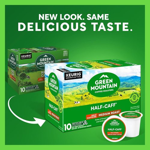 Green Mountain Coffee Roasters Half Caff K-Cup Pods - Medium Roast Coffee, 60 Count (6 Packs of 10)