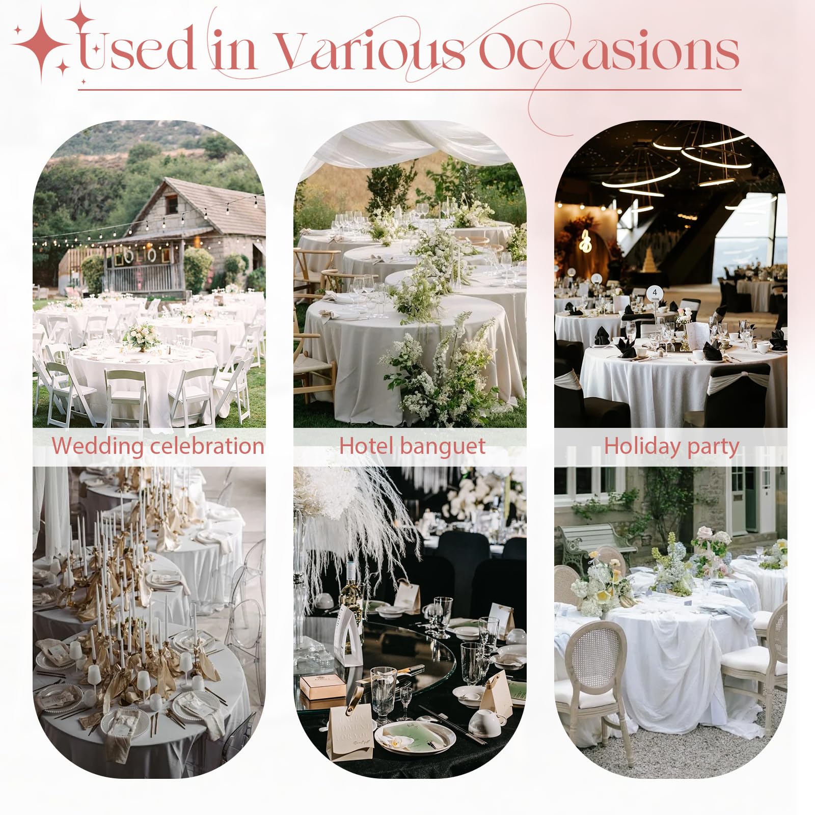 KKJIAF 10 Pack Rose Gold Satin Round Tablecloth 108 Inch, Silky Satin Round Table Cover, Overlay Dining Table Cloths for Wedding Buffet Parties Banquet Decoration