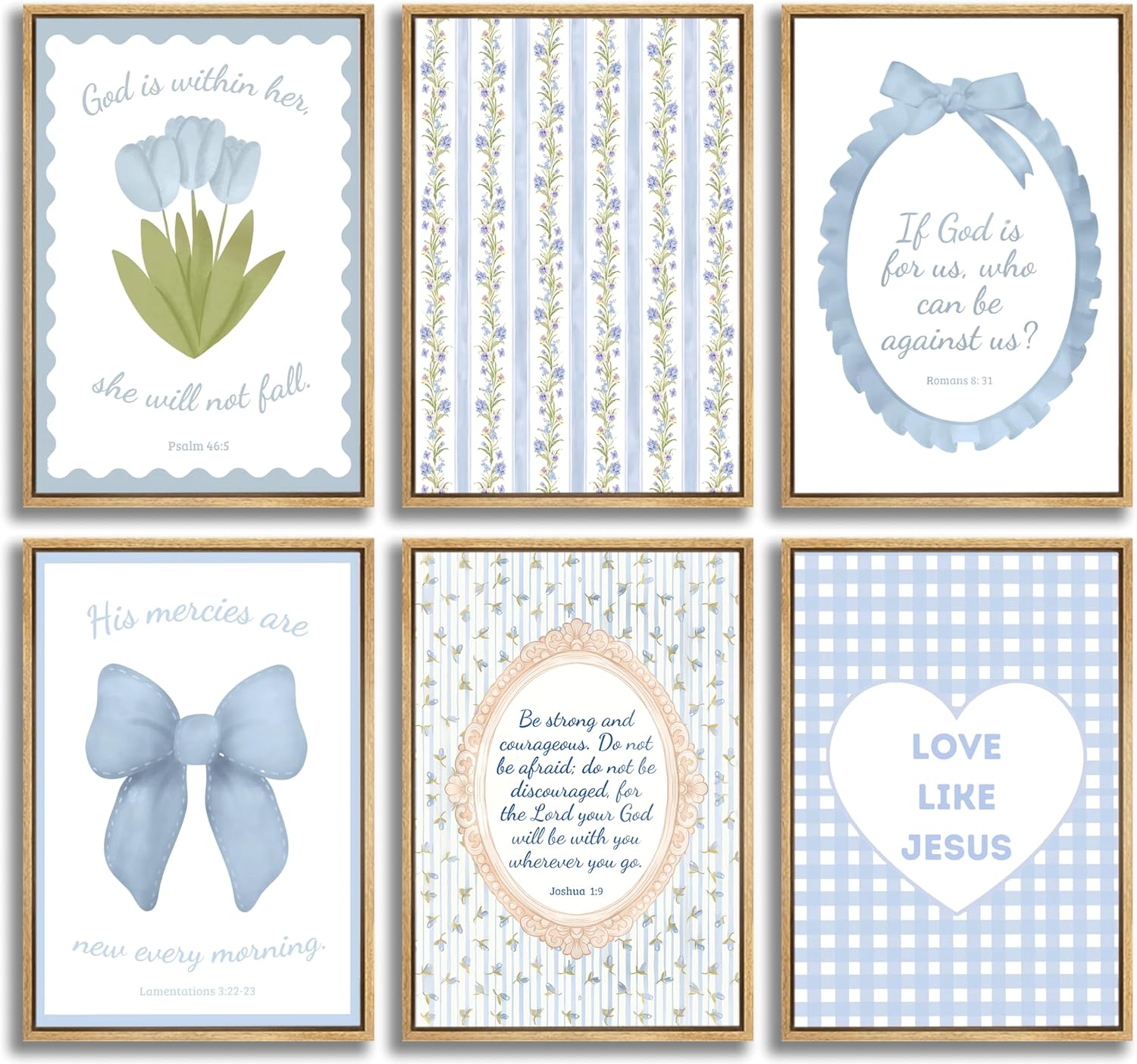 Skiennix 6Pcs Blue Bible Verses Wall Art - Floral Christian Decor for Girls' Room | 8x10in Unframed