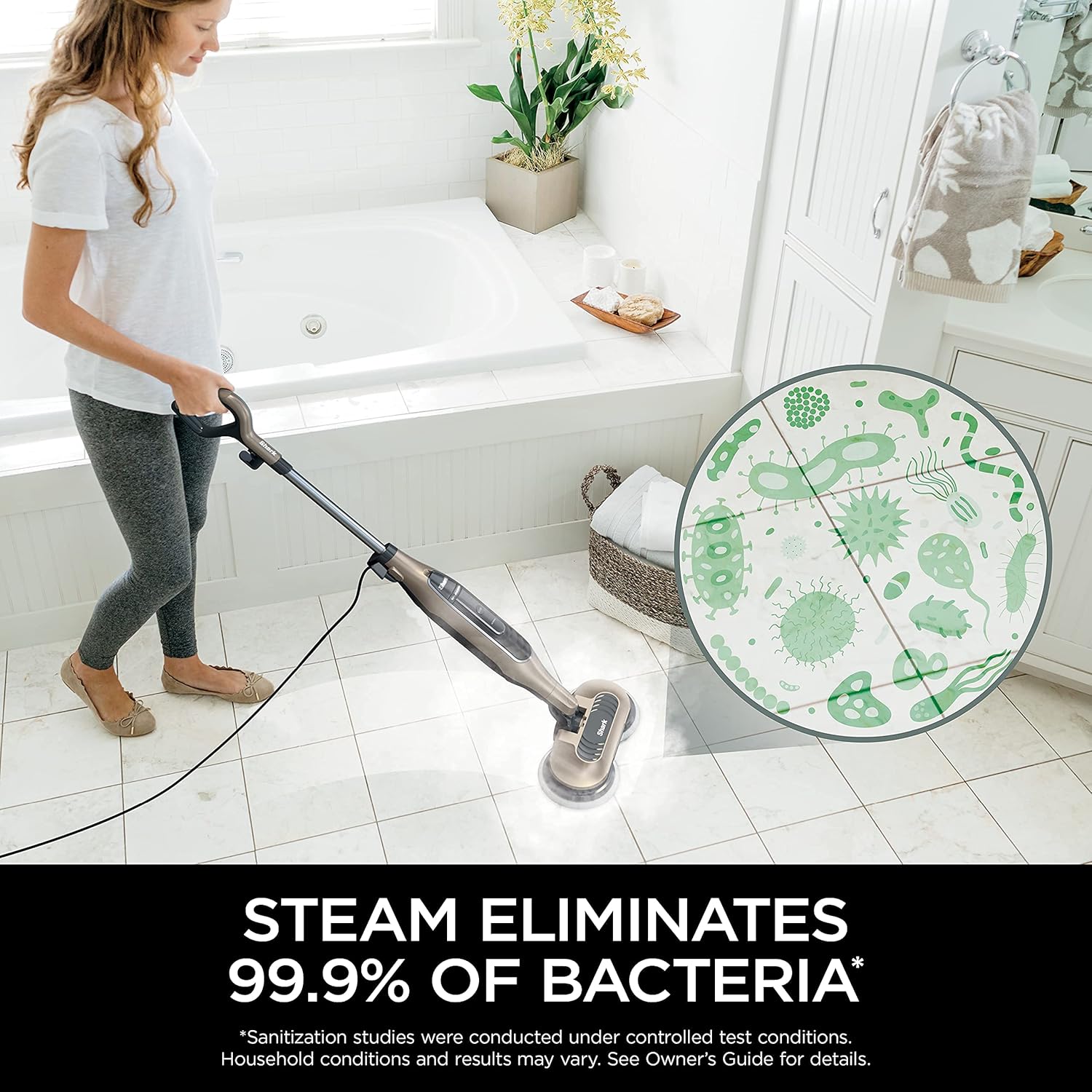 Shark S7001 Mop - Scrub & Sanitize Hard Floors with 4 Washable Pads, 3 Steam Modes & LED Headlights - Gold