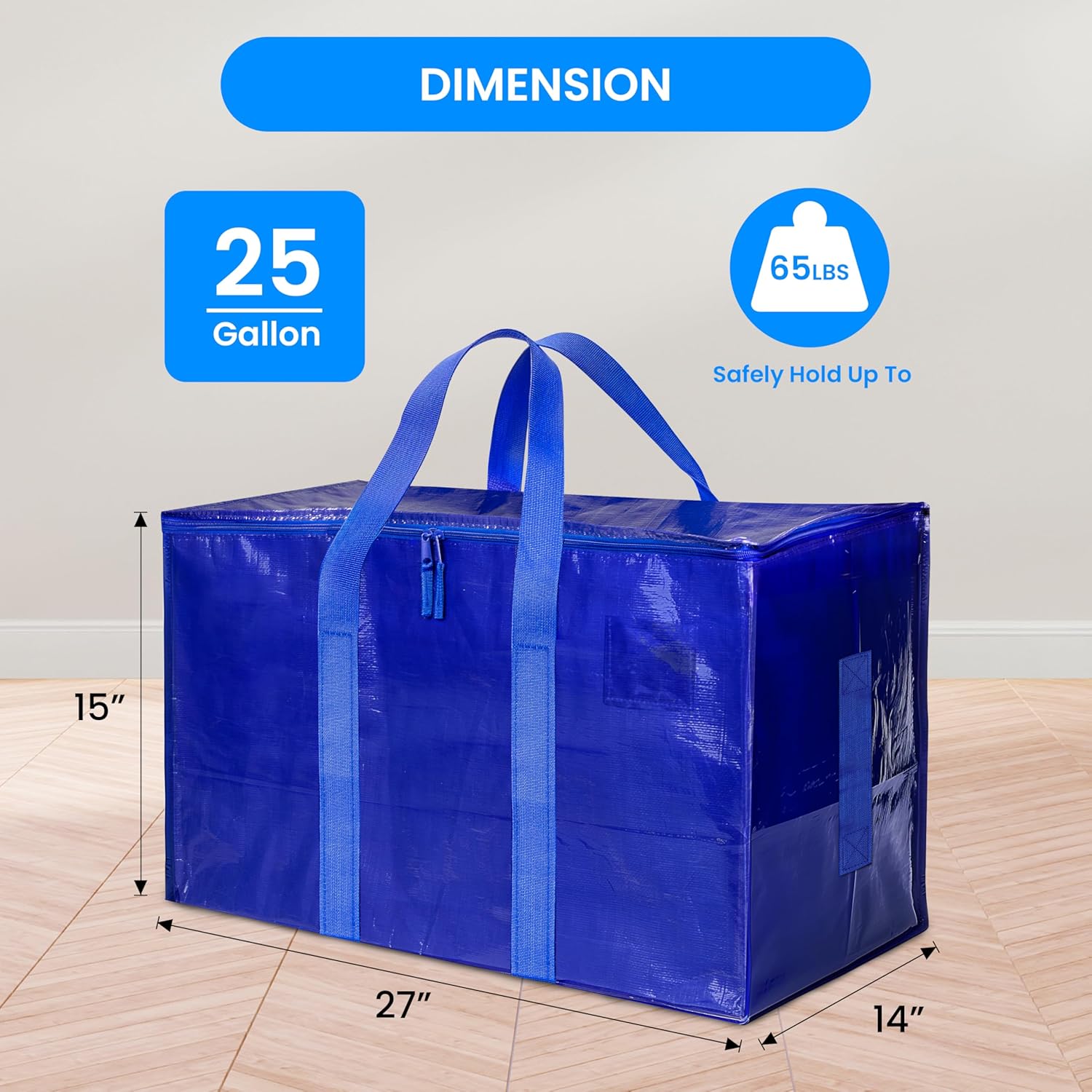 Simple Deluxe Heavy Duty Moving Bags - Extra Large Storage Totes with Lids & Zipper | Blue, 4 Pack