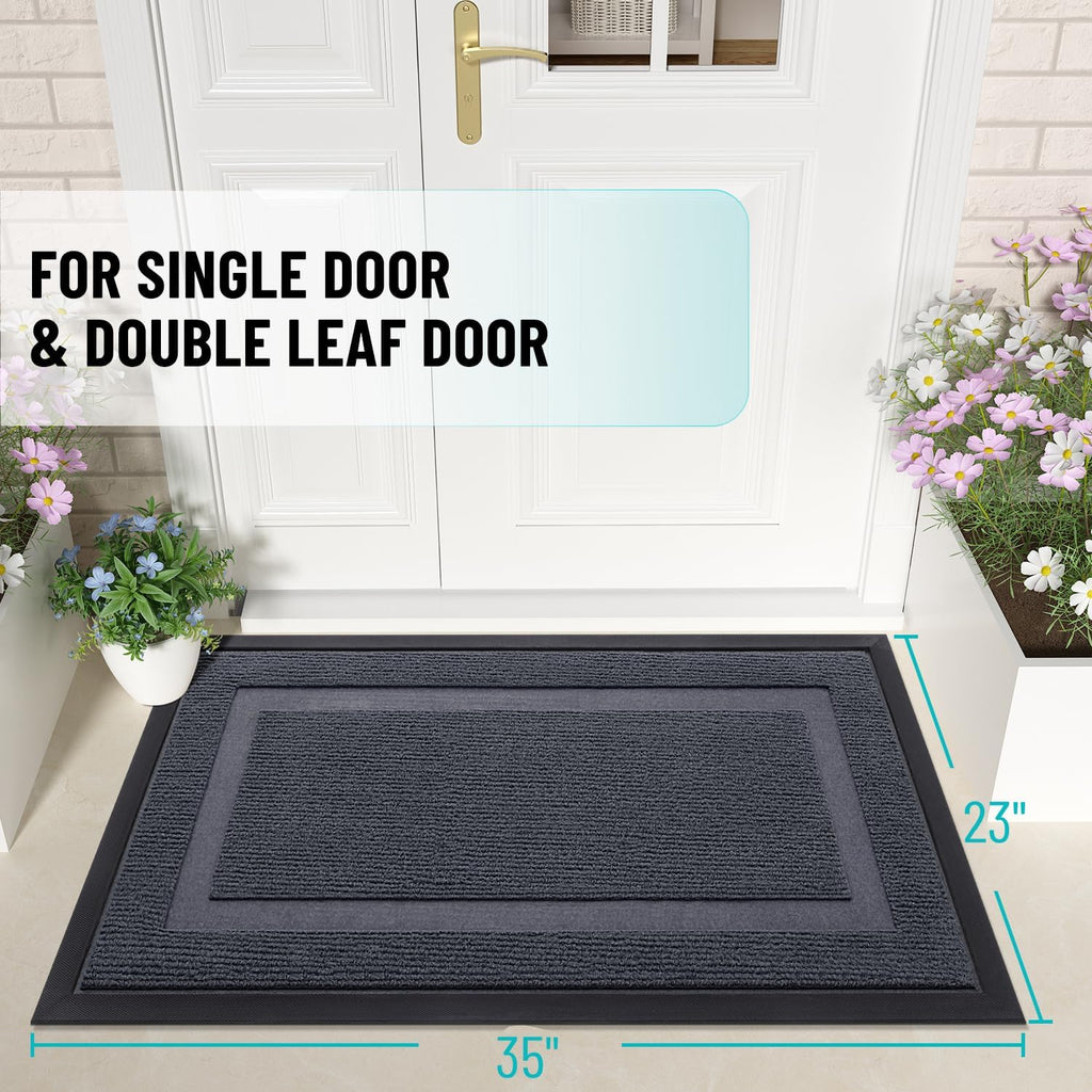 OLANLY Waterproof Front Door Mat - All-Season Indoor/Outdoor Doormat | Sturdy Natural Rubber, 35x23, Light Grey