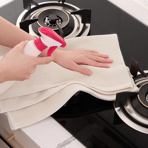 Homaxy 100% Cotton Waffle Weave Dish Towels - Ultra Soft & Absorbent | 20x28 Inches, 6-Pack, Beige