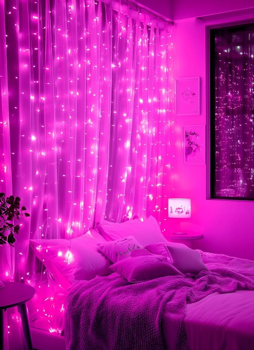 Brightown 300 LED Pink Fairy Curtain Lights - 9.8ft x 9.8ft String Lights with Remote & 8 Modes for Indoor/Outdoor Decor