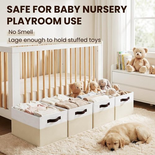 Criusia Baby Clothes Organizer Bins - 4 Pack Fabric Storage Baskets with Handles | Odorless, Collapsible Design (14L x 10W x 9.5H)